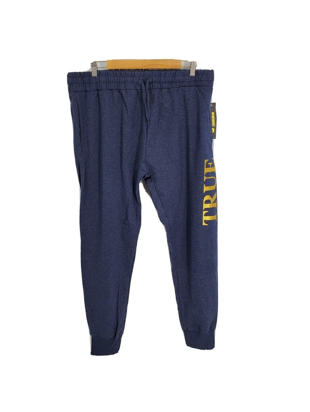New True Religion Mens Loungewear Jogger Sweatpants Navy Gold Spellout Large